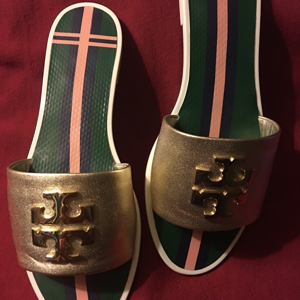 Tory Burch spark gold jelly slide
